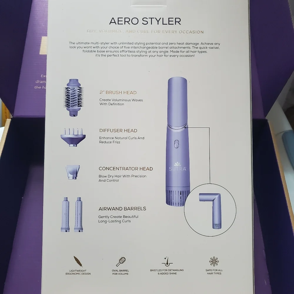New In Box Sutra Aero Styler & Hair Dryer In Purple / Lavender